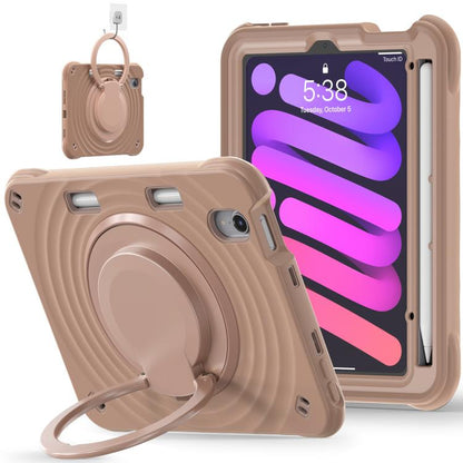 For iPad mini 2024 / mini 6 Rotation Handle Holder Silicone Hybrid PC Tablet Case(Light Coffee) by bashfashion