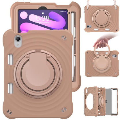 For iPad mini 2024 / mini 6 Rotation Handle Holder Silicone Hybrid PC Tablet Case(Light Coffee) by bashfashion