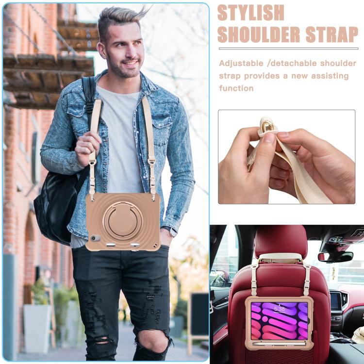 For iPad mini 2024 / mini 6 Rotation Handle Holder Silicone Hybrid PC Tablet Case(Light Coffee) by bashfashion