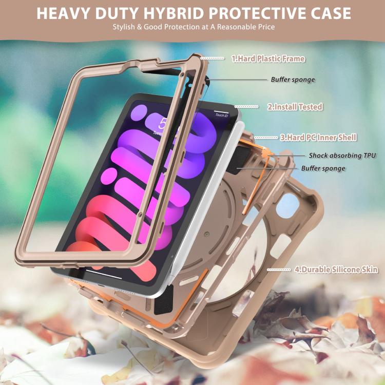 For iPad mini 2024 / mini 6 Rotation Handle Holder Silicone Hybrid PC Tablet Case(Light Coffee) by bashfashion