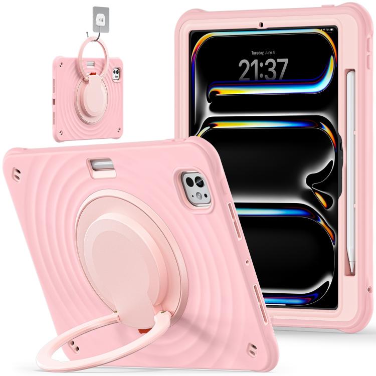 For iPad Pro 11 2025 / 2024 Rotation Handle Holder Silicone Hybrid PC Tablet Case(Pink) by bashfashion