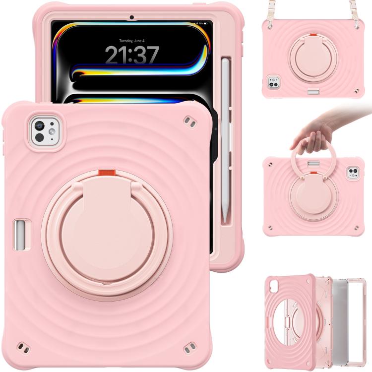 For iPad Pro 11 2025 / 2024 Rotation Handle Holder Silicone Hybrid PC Tablet Case(Pink) by bashfashion