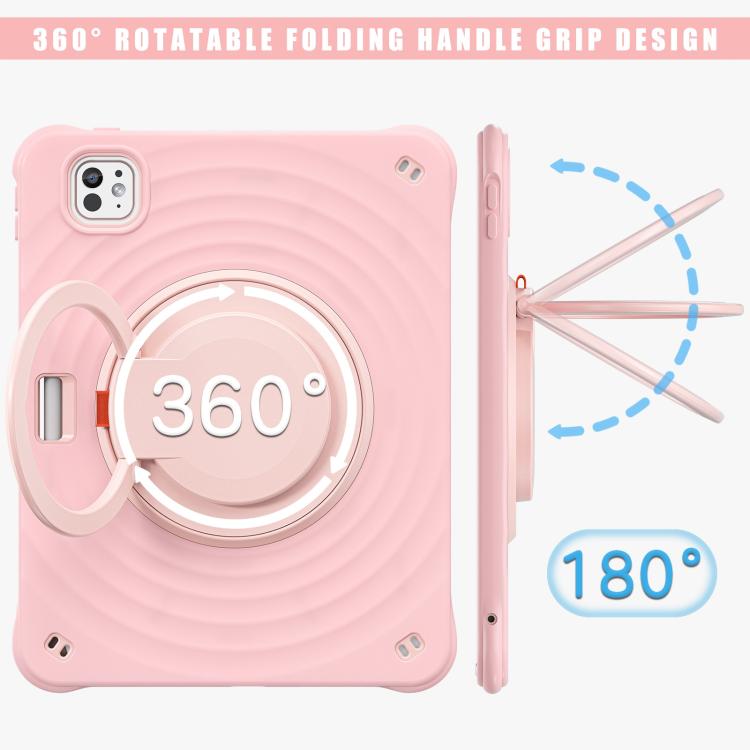 For iPad Pro 11 2025 / 2024 Rotation Handle Holder Silicone Hybrid PC Tablet Case(Pink) by bashfashion