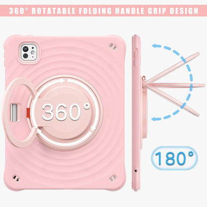 For iPad Pro 11 2025 / 2024 Rotation Handle Holder Silicone Hybrid PC Tablet Case(Pink) by bashfashion