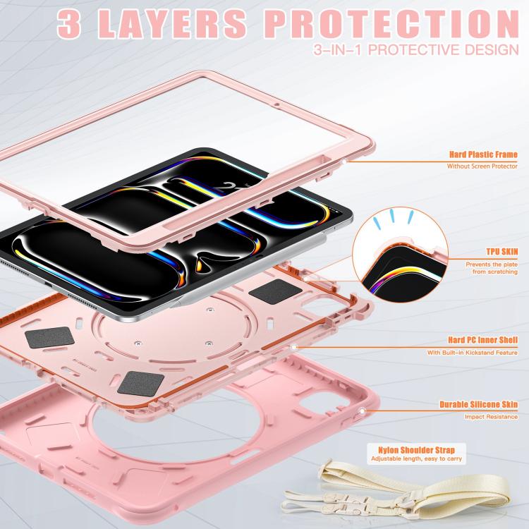 For iPad Pro 11 2025 / 2024 Rotation Handle Holder Silicone Hybrid PC Tablet Case(Pink) by bashfashion
