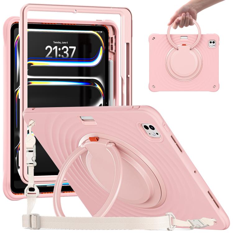 For iPad Pro 13 2025 / 2024 Rotation Handle Holder Silicone Hybrid PC Tablet Case(Pink) by bashfashion
