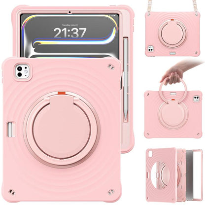 For iPad Pro 13 2025 / 2024 Rotation Handle Holder Silicone Hybrid PC Tablet Case(Pink) by bashfashion