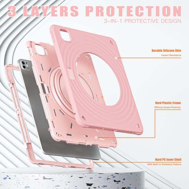 For iPad Pro 13 2025 / 2024 Rotation Handle Holder Silicone Hybrid PC Tablet Case(Pink) by bashfashion