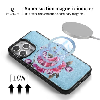 For iPhone 15 Pro Max POLA MagSafe Flower Multi-functional Zipper Wallet Leather Phone Case(Sky Blue) by bashfashion