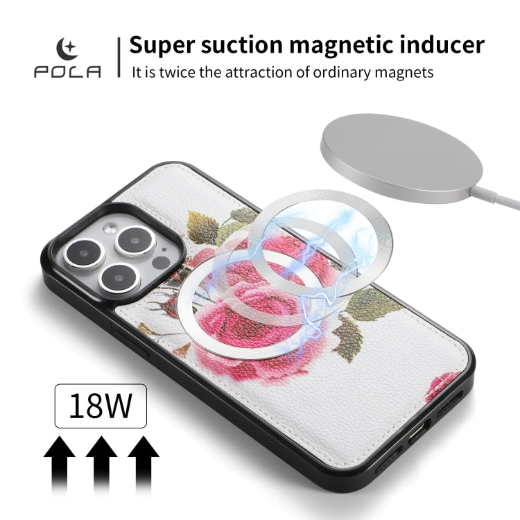 For iPhone 15 Pro Max POLA MagSafe Flower Multi-functional Zipper Wallet Leather Phone Case(Beige) by bashfashion