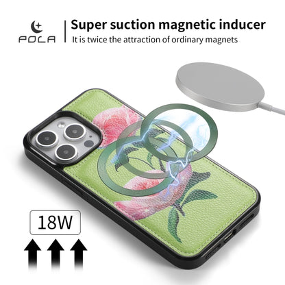 For iPhone 15 Plus POLA MagSafe Flower Multi-functional Zipper Wallet Leather Phone Case(Green) by bashfashion