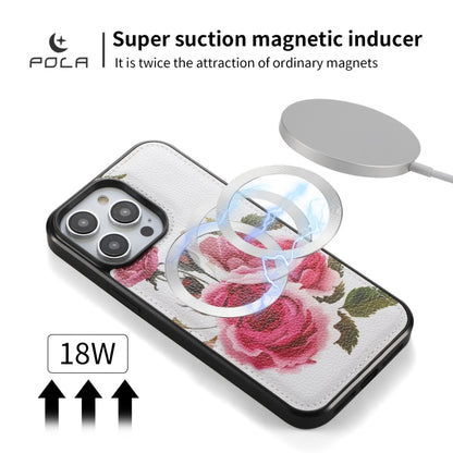 For iPhone 14 Plus POLA MagSafe Flower Multi-functional Zipper Wallet Leather Phone Case(Beige) by bashfashion