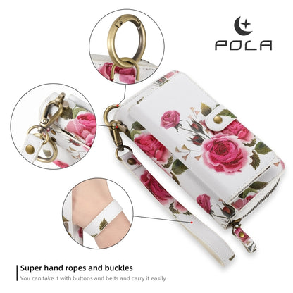 For iPhone 14 POLA MagSafe Flower Multi-functional Zipper Wallet Leather Phone Case(Beige) by bashfashion