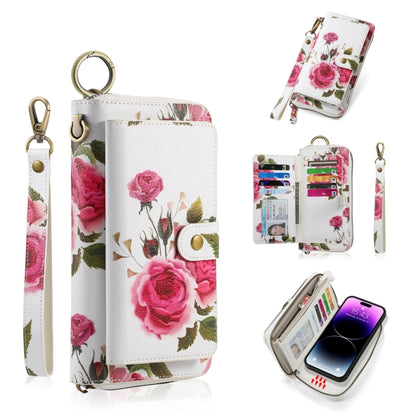 For iPhone 14 Pro POLA MagSafe Flower Multi-functional Zipper Wallet Leather Phone Case(Beige) by bashfashion