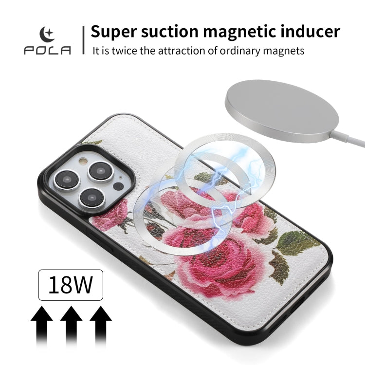 For iPhone 14 Pro POLA MagSafe Flower Multi-functional Zipper Wallet Leather Phone Case(Beige) by bashfashion