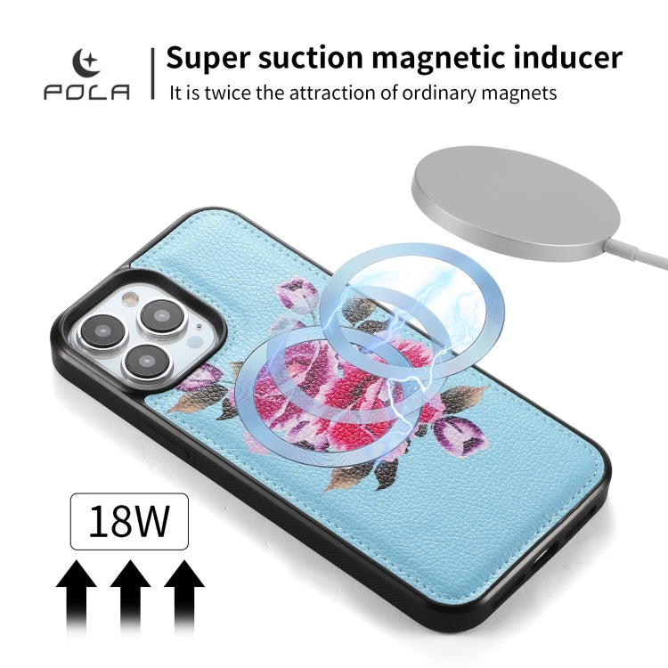 For iPhone 13 Pro Max POLA MagSafe Flower Multi-functional Zipper Wallet Leather Phone Case(Sky Blue) by bashfashion