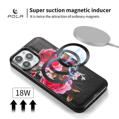 For iPhone 13 Pro POLA MagSafe Flower Multi-functional Zipper Wallet Leather Phone Case(Black) by bashfashion