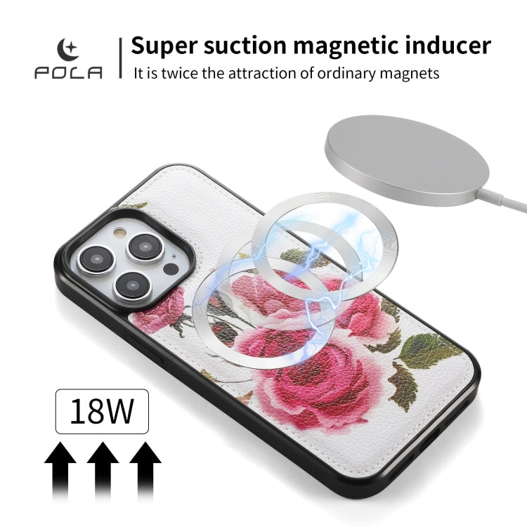 For iPhone 13 Pro POLA MagSafe Flower Multi-functional Zipper Wallet Leather Phone Case(Beige) by bashfashion