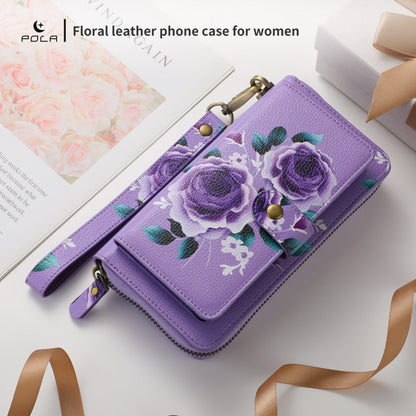 For iPhone 13 POLA MagSafe Flower Multi-functional Zipper Wallet Leather Phone Case(Purple) by bashfashion