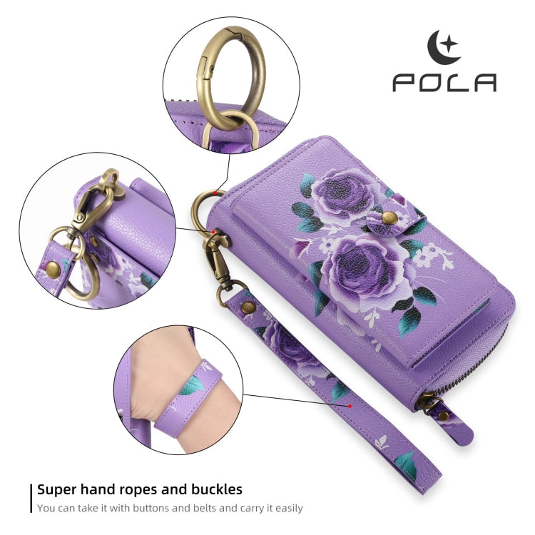 For iPhone 13 POLA MagSafe Flower Multi-functional Zipper Wallet Leather Phone Case(Purple) by bashfashion