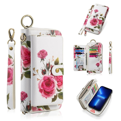 For iPhone 13 POLA MagSafe Flower Multi-functional Zipper Wallet Leather Phone Case(Beige) by bashfashion