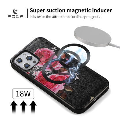 For iPhone 12 Pro Max POLA MagSafe Flower Multi-functional Zipper Wallet Leather Phone Case(Black) by bashfashion