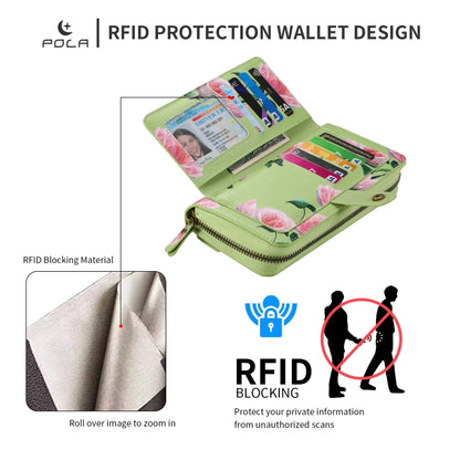 For iPhone 12 Pro Max POLA MagSafe Flower Multi-functional Zipper Wallet Leather Phone Case(Green) by bashfashion