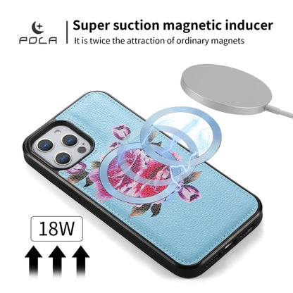 For iPhone 12 Pro Max POLA MagSafe Flower Multi-functional Zipper Wallet Leather Phone Case(Sky Blue) by bashfashion