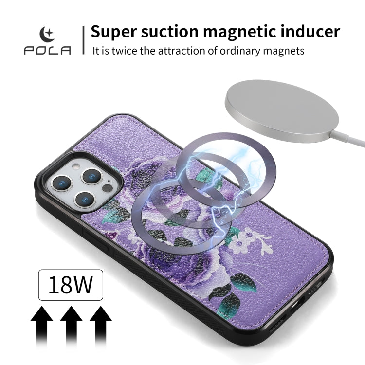 For iPhone 12 Pro Max POLA MagSafe Flower Multi-functional Zipper Wallet Leather Phone Case(Purple) by bashfashion