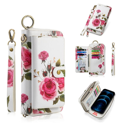 For iPhone 12 Pro Max POLA MagSafe Flower Multi-functional Zipper Wallet Leather Phone Case(Beige) by bashfashion