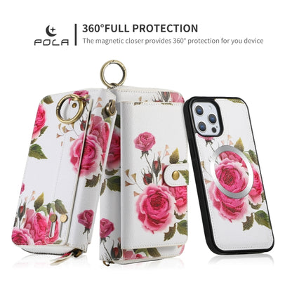 For iPhone 12 Pro Max POLA MagSafe Flower Multi-functional Zipper Wallet Leather Phone Case(Beige) by bashfashion