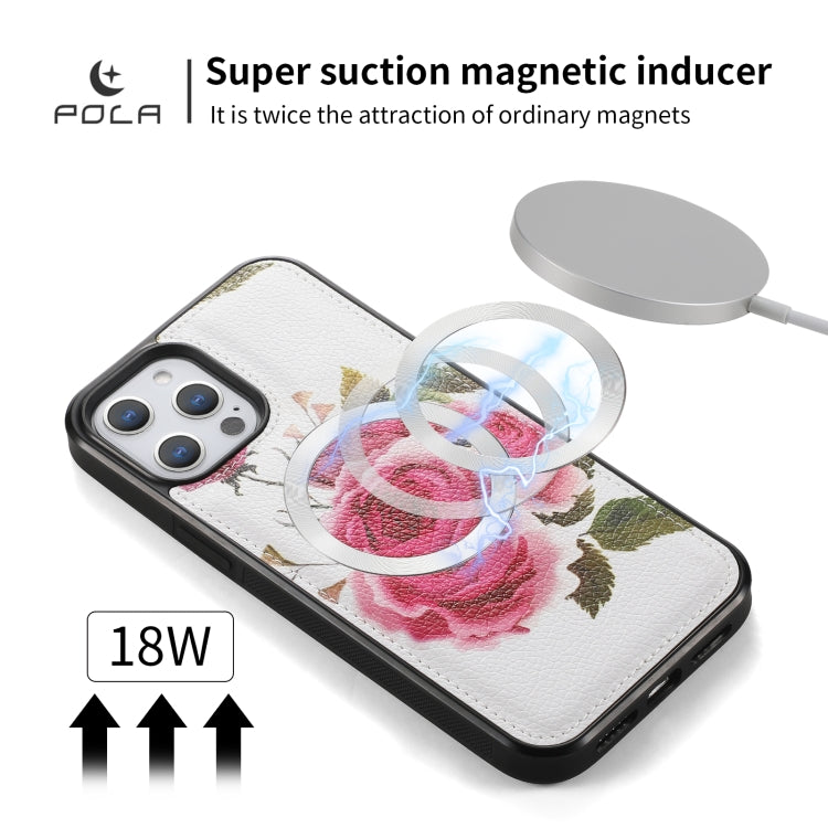 For iPhone 12 Pro Max POLA MagSafe Flower Multi-functional Zipper Wallet Leather Phone Case(Beige) by bashfashion