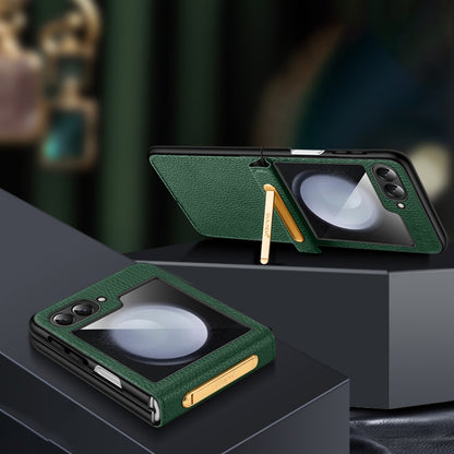 For Samsung Galaxy Z Flip5 SULADA Lychee Texture Invisible Holder Leather Back Cover Phone Case(Green) by SULADA