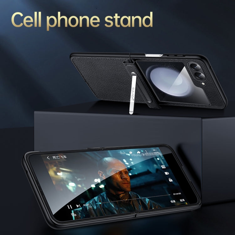 For Samsung Galaxy Z Flip5 SULADA Lychee Texture Invisible Holder Leather Back Cover Phone Case(Green) by SULADA