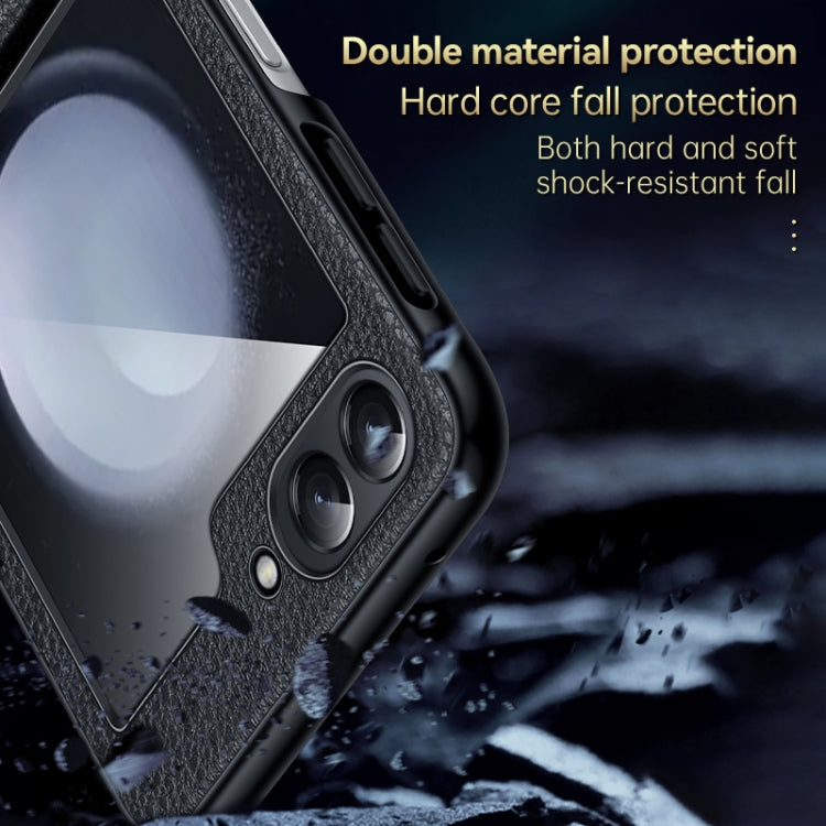 For Samsung Galaxy Z Flip5 SULADA Lychee Texture Invisible Holder Leather Back Cover Phone Case(Green) by SULADA