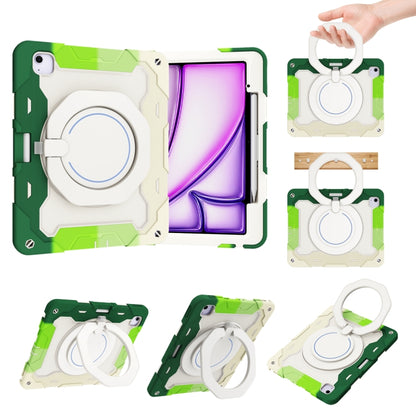 For iPad Air 13 2024 / 2025 Armor Portable Rotating Ring Holder Silicone Tablet Case with Pen Slot(Colorful Green) by bashfashion