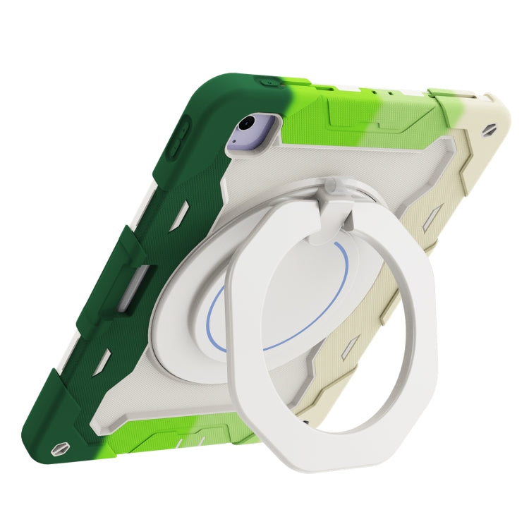 For iPad Air 13 2024 / 2025 Armor Portable Rotating Ring Holder Silicone Tablet Case with Pen Slot(Colorful Green) by bashfashion