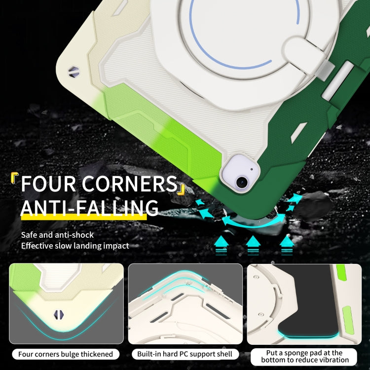 For iPad Air 13 2024 / 2025 Armor Portable Rotating Ring Holder Silicone Tablet Case with Pen Slot(Colorful Green) by bashfashion