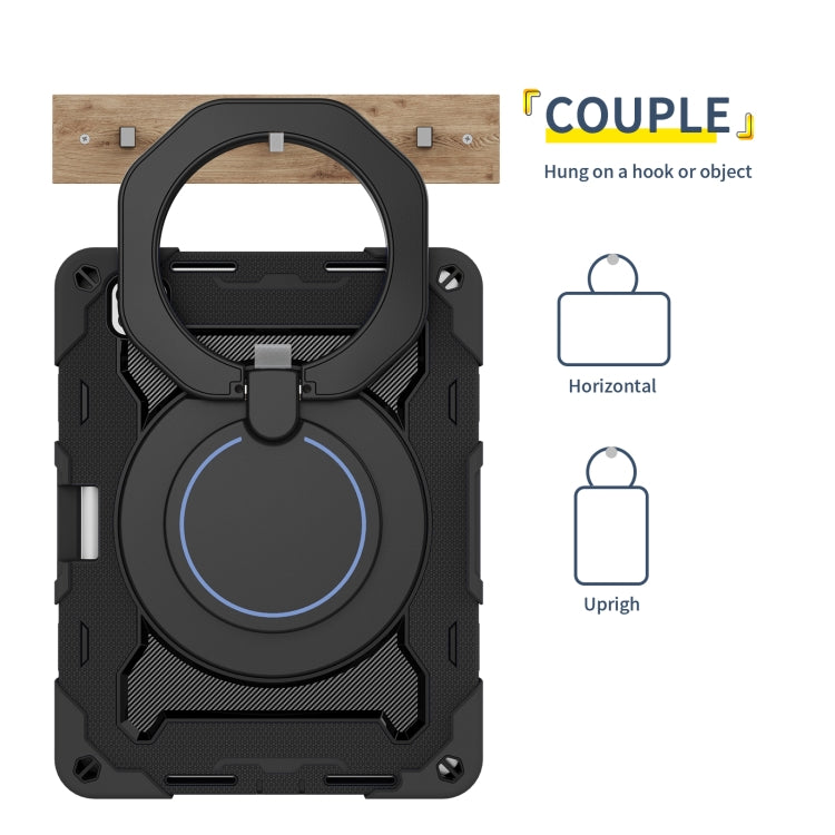 For iPad Pro 11 2025 / 2024 Armor Portable Rotating Ring Holder Silicone Tablet Case with Pen Slot(Black) by bashfashion