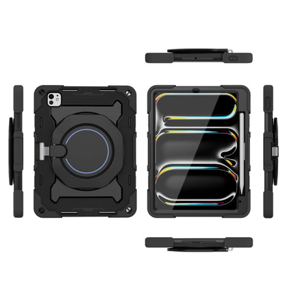 For iPad Pro 11 2025 / 2024 Armor Portable Rotating Ring Holder Silicone Tablet Case with Pen Slot(Black) by bashfashion