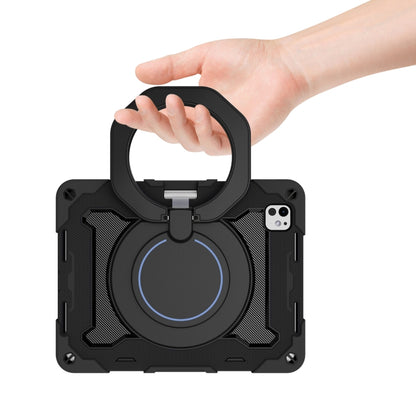 For iPad Pro 11 2025 / 2024 Armor Portable Rotating Ring Holder Silicone Tablet Case with Pen Slot(Black) by bashfashion