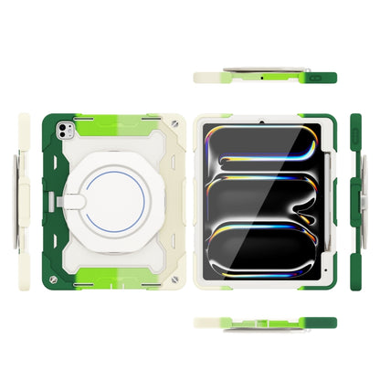 For iPad Pro 13 2025 / 2024 Armor Portable Rotating Ring Holder Silicone Tablet Case with Pen Slot(Colorful Green) by bashfashion