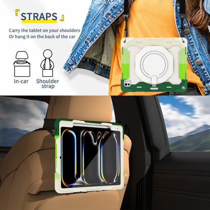 For iPad Pro 13 2025 / 2024 Armor Portable Rotating Ring Holder Silicone Tablet Case with Pen Slot(Colorful Green) by bashfashion