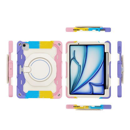 For iPad Air 11 2024 / 2025 Armor Portable Rotating Ring Holder Silicone Tablet Case with Pen Slot(Colorful Pink) by bashfashion