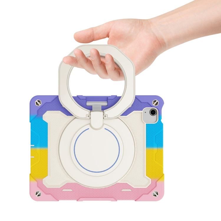 For iPad Air 11 2024 / 2025 Armor Portable Rotating Ring Holder Silicone Tablet Case with Pen Slot(Colorful Pink) by bashfashion