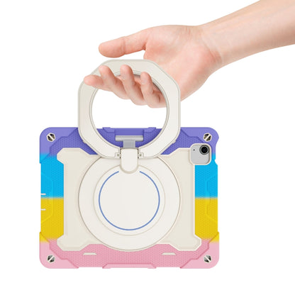 For iPad Air 11 2024 / 2025 Armor Portable Rotating Ring Holder Silicone Tablet Case with Pen Slot(Colorful Pink) by bashfashion