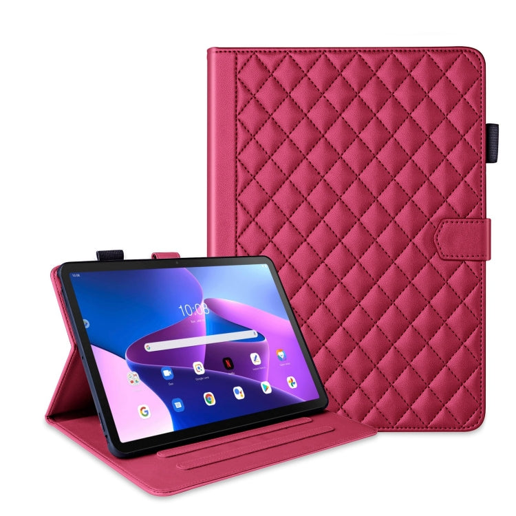 For Lenovo Tab M10 Plus 10.6 3rd Gen Rhombus Lattice Leather Smart Tablet Case(Red) by bashfashion