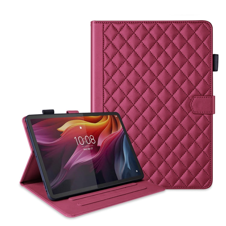 For Lenovo Xiaoxin Pad Pro 12.7 2025 Rhombus Lattice Leather Tablet Case(Red) by bashfashion