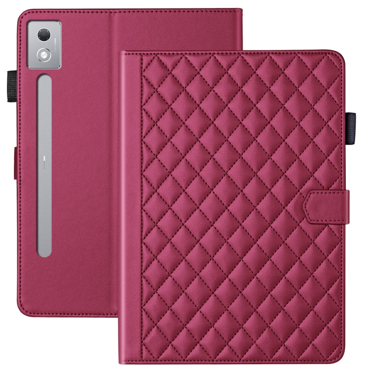 For Lenovo Xiaoxin Pad Pro 12.7 2025 Rhombus Lattice Leather Tablet Case(Red) by bashfashion