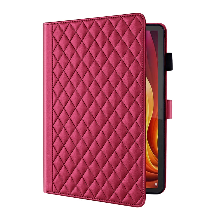For Lenovo Xiaoxin Pad Pro 12.7 2025 Rhombus Lattice Leather Tablet Case(Red) by bashfashion